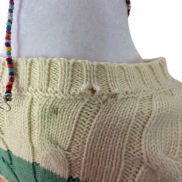 POLO RALPH LAUREN | M Striped Cable Knit Short Sleeve Sweater Pastel Old Money - Picture 3 of 6